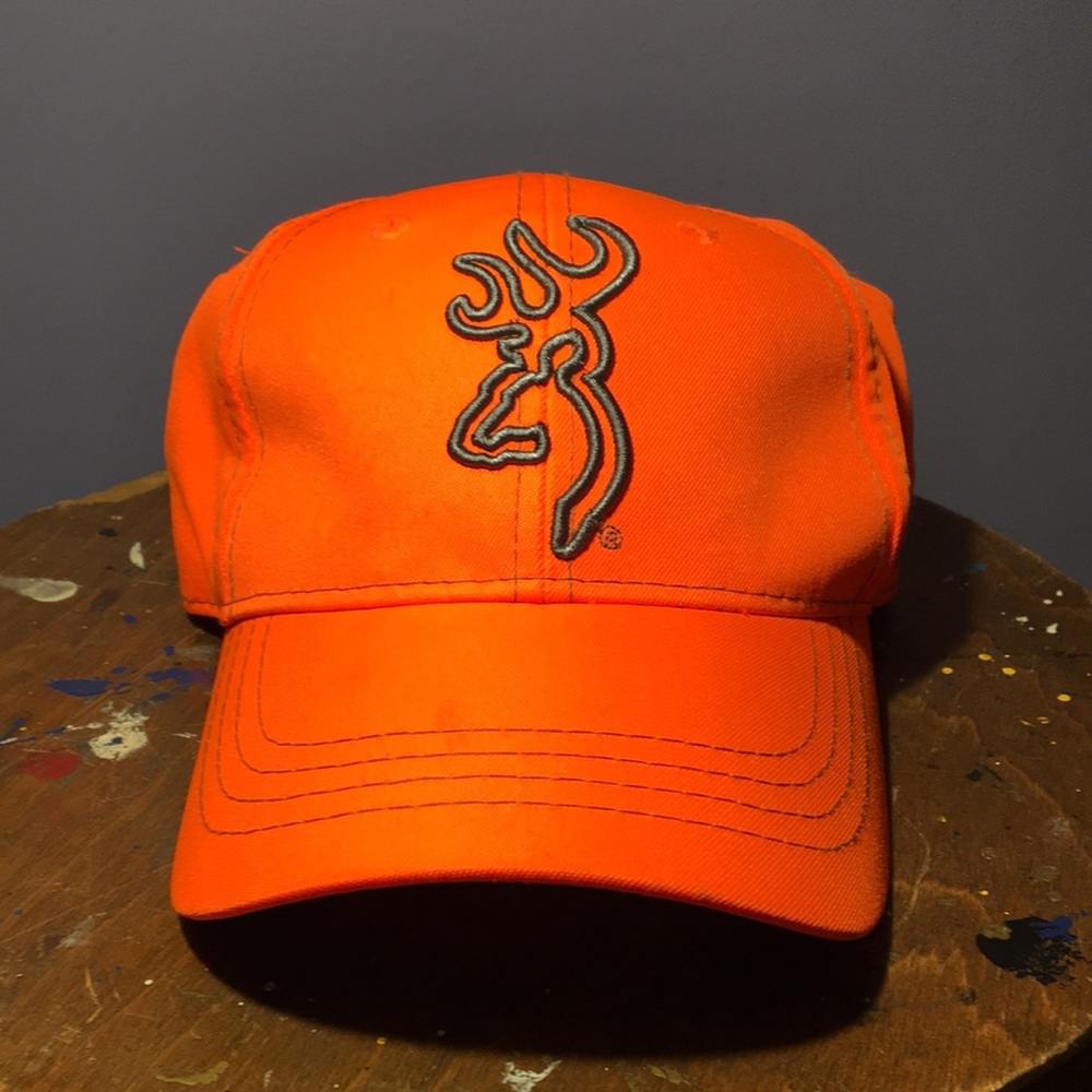 Browning Orange hunting hat full 6 panel adjustable back strap cap